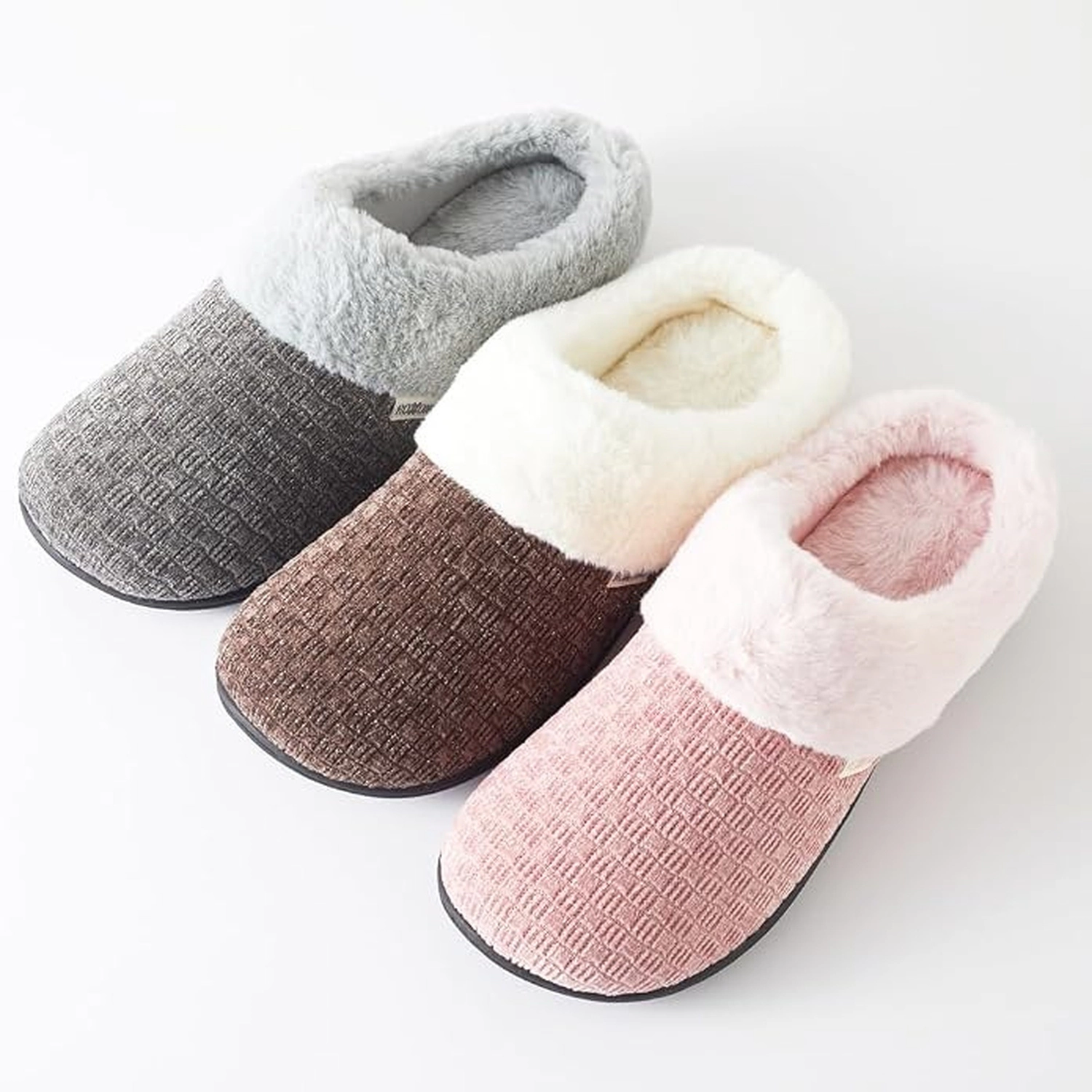 Women’s Woven Knit Fleece Clog Slippers, Cozy Faux Fur Lined