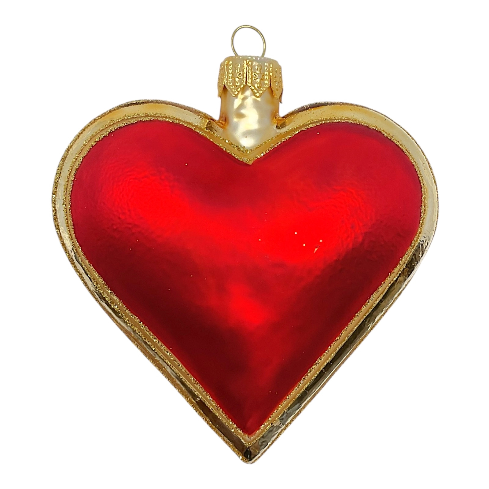 Pinnacle Peak Trading Company Red Heart with Gold Stripes Polish Glass Christmas Tree Ornament Made in Poland