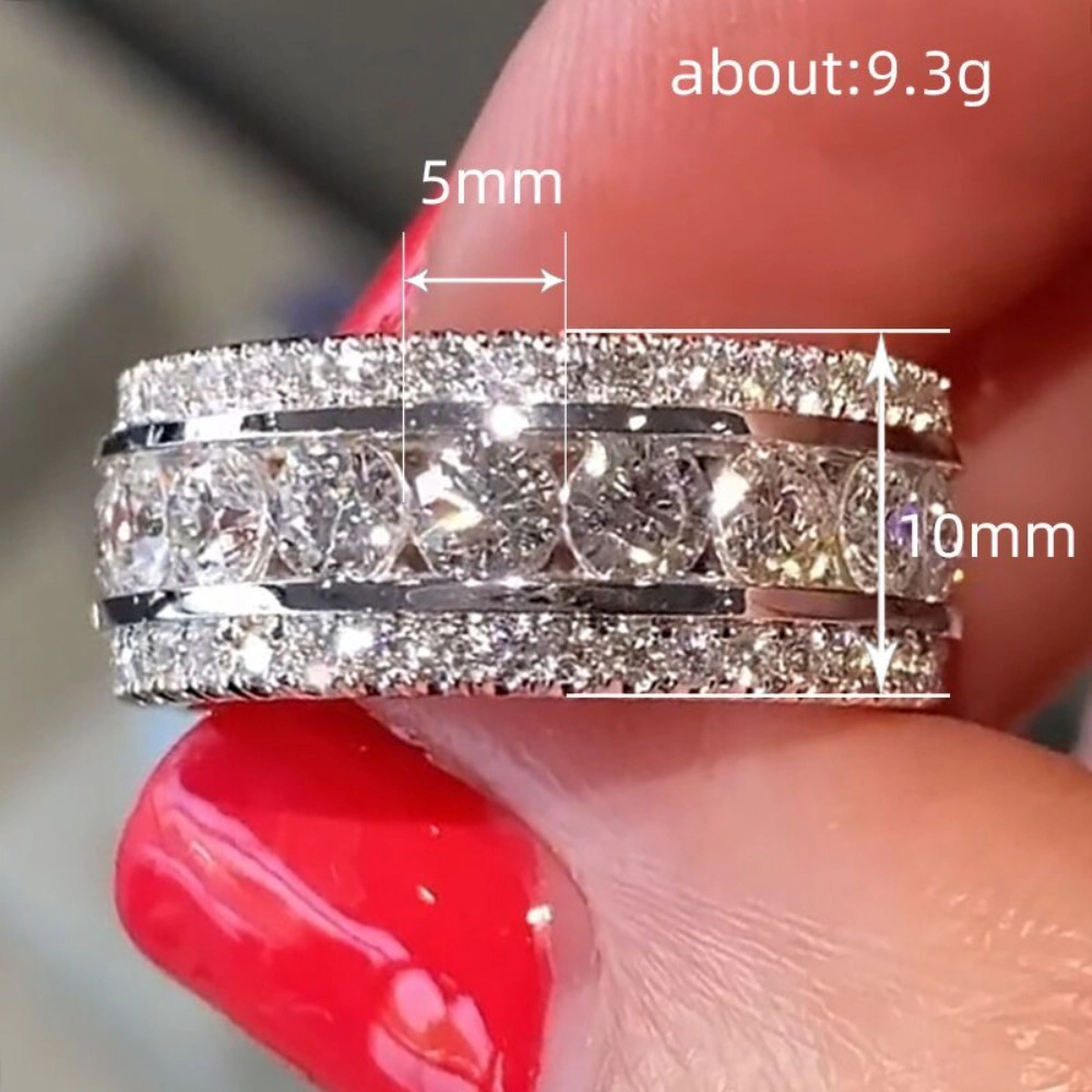 White Gold Plated Cubic Zirconia Exquisite Luxurious Wide Statement Ring