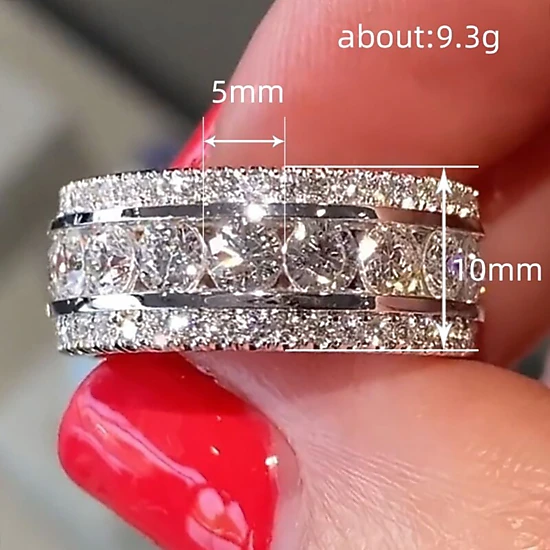White Gold Plated Cubic Zirconia Exquisite Luxurious Wide Statement Ring
