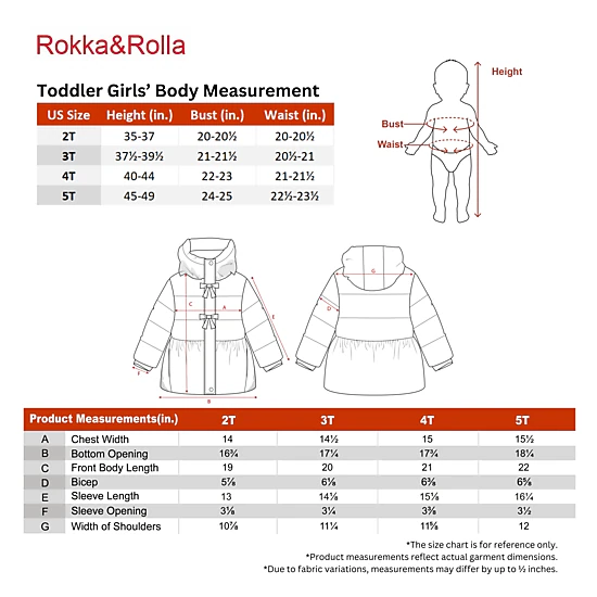 Rokka&Rolla Toddler Girls Faux Fur Mid-Length Puffer Coat