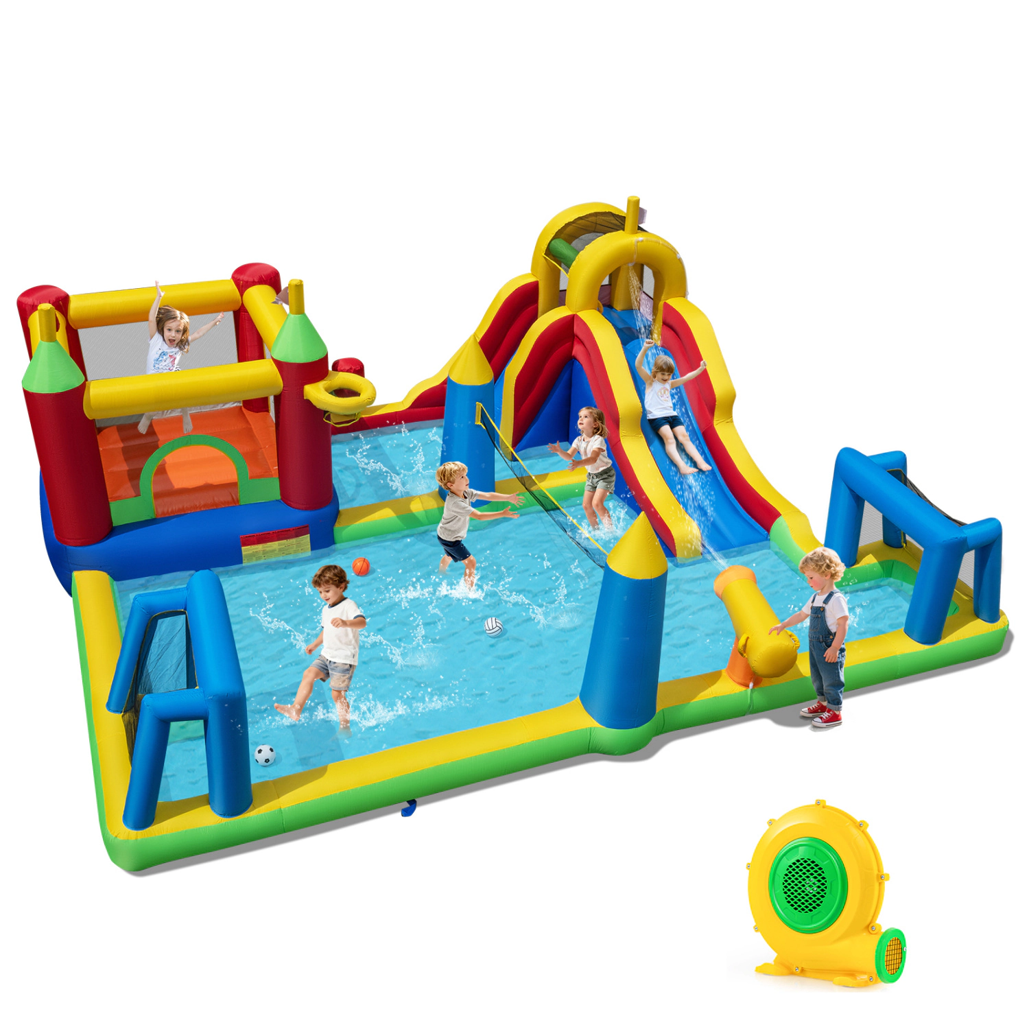 LJG Kids Inflatable Water Slide Bounce House 9-in-1 Jumping Castle with 680W Blower
