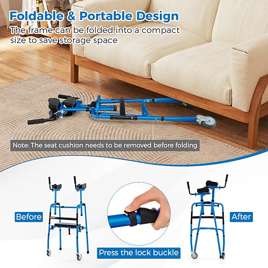 SUGIFT Versatile Rolling Walker with Flip-Up Seat and Adjustable Armrests 450-lb Capacity Silver Navy