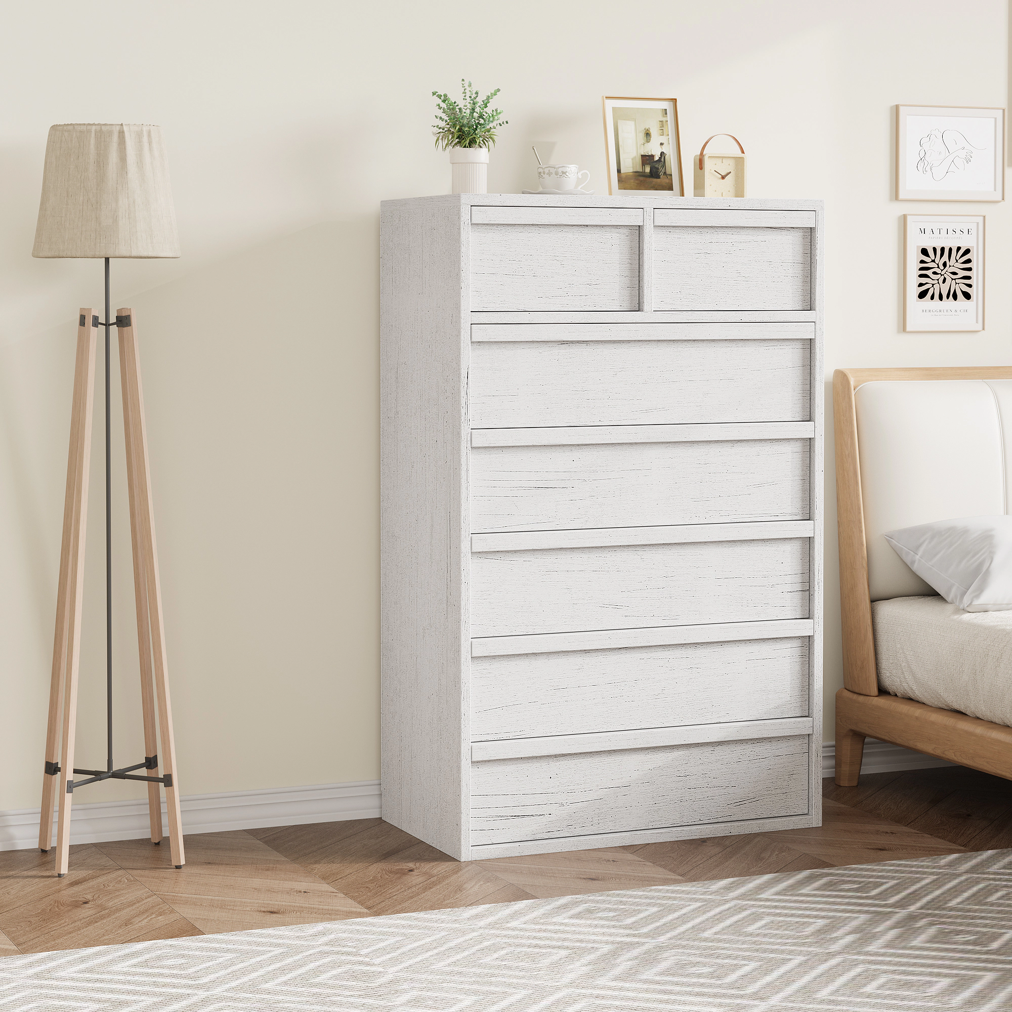 BebreezChic 7-Drawer Wide Dresser 54"L×15.9"W×30.6"H Wood Color Engineered Chest of Drawers