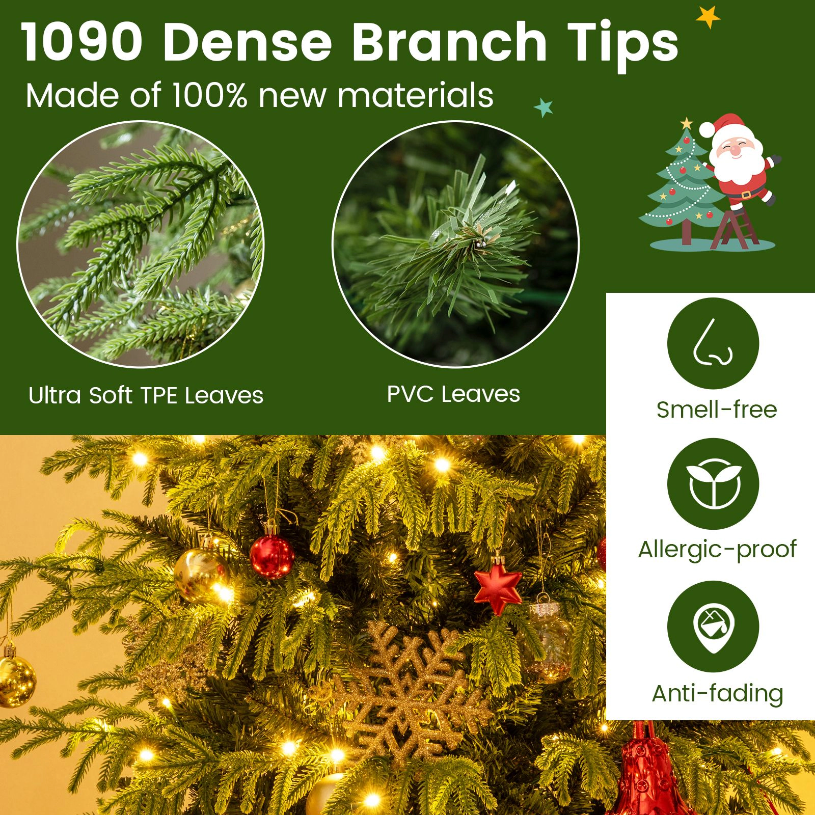 SlickBlue Full Branch Christmas Tree with PE and PVC Foliage