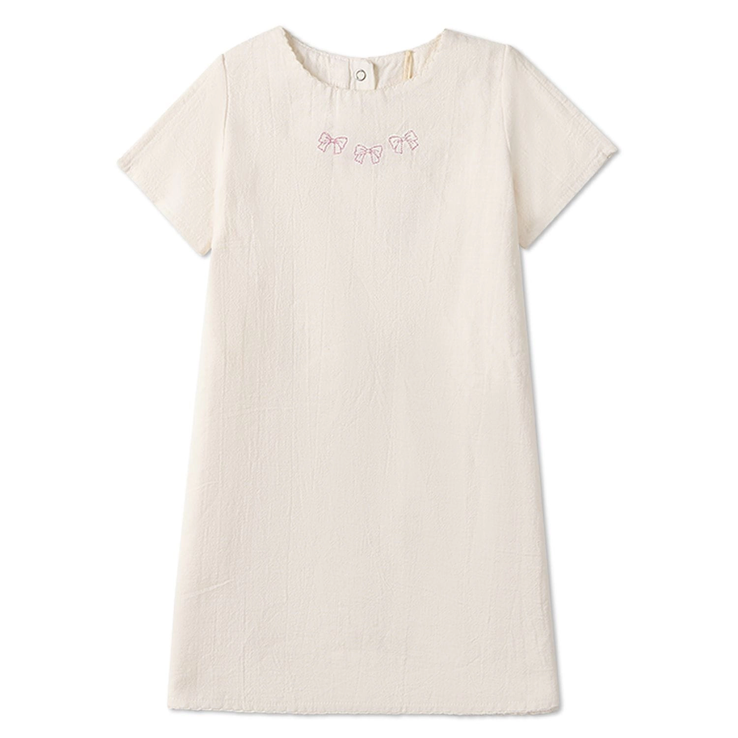Memoi Girls "The Most Perfect Bows" Embroidered Cotton Short-Sleeve Dress