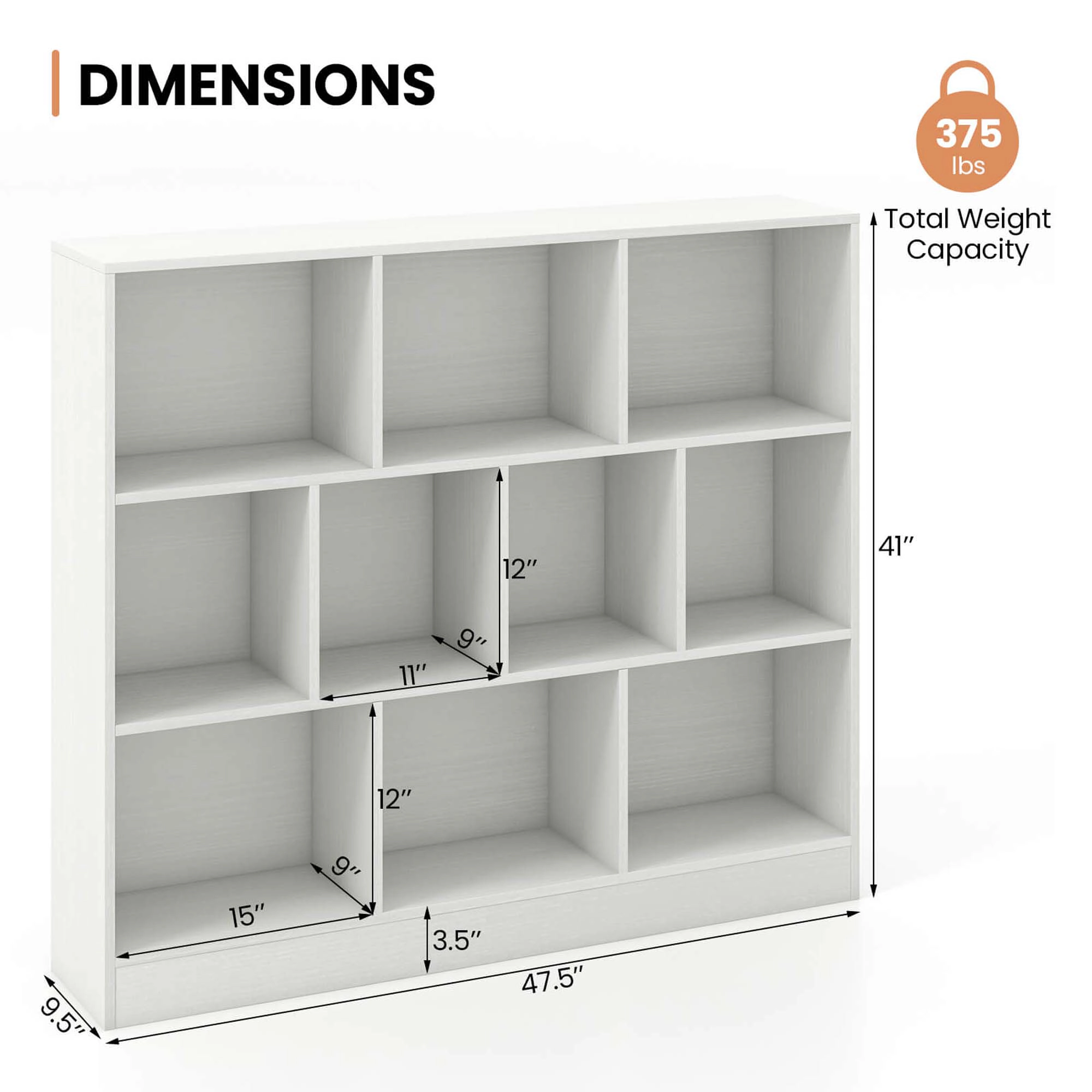 Costway 10-Cube Bookcase for Kids 41"Wooden Toy Storage Organizer for Kid’s Room Natural