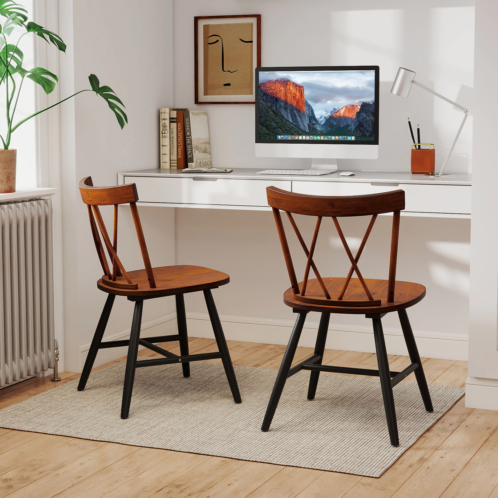 SUGIFT Farmhouse Kitchen Dining Chair Set of 2 275-Lb Capacity Dark Brown Rubber Wood Frame