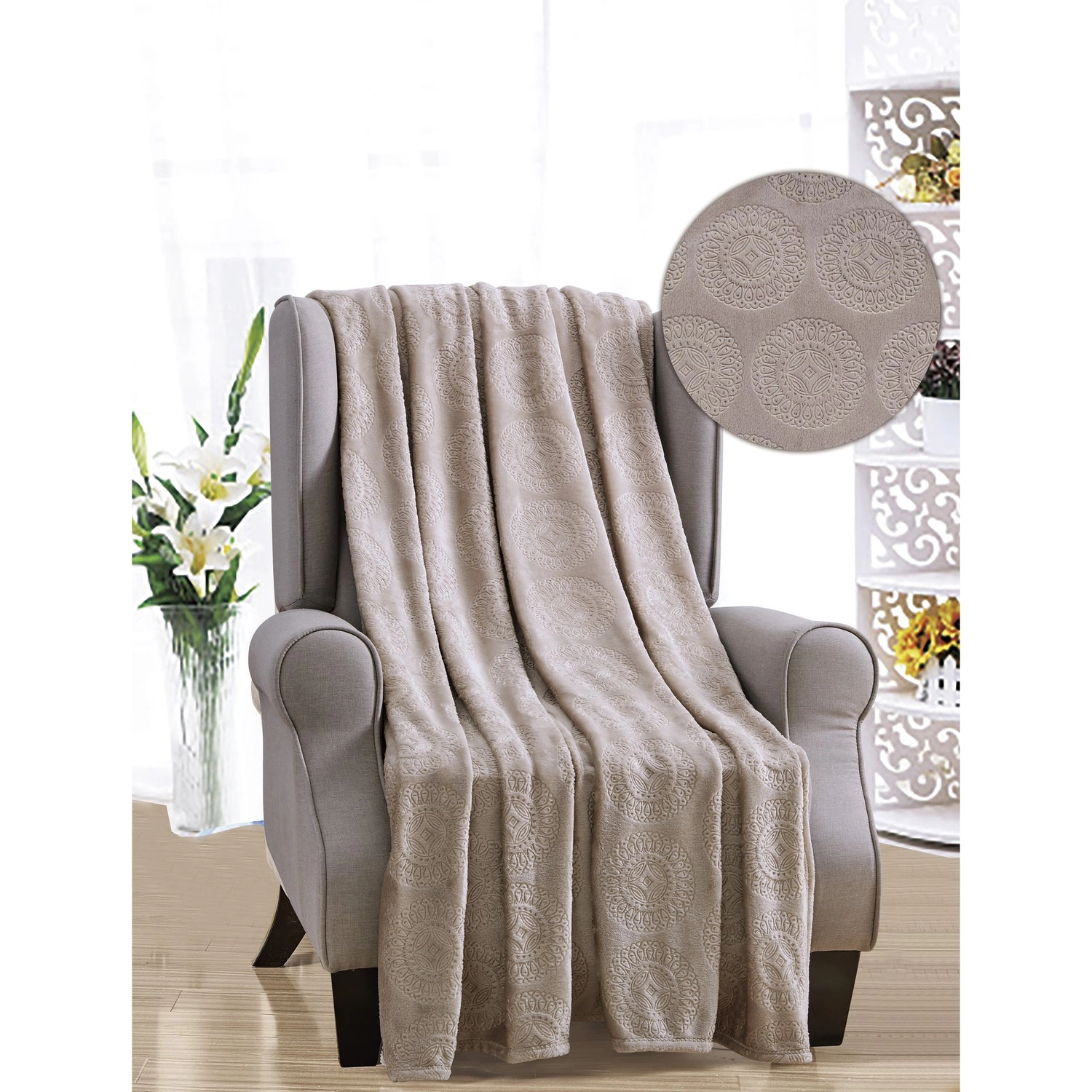 Plazatex Caesar Embossed Decorative Super Soft Throw Blanket for Sleep/Decor 2 Pack 50" x 60" Taupe