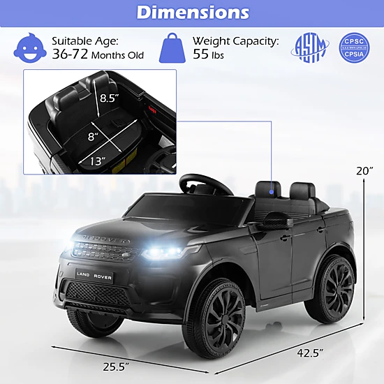 LJG 12V Kids Ride on Car with Remote Control Lockable Doors Slow Start System and LED Lights