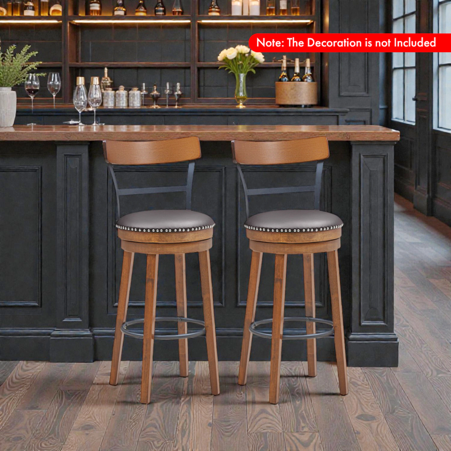 Hivvago Set of 2 Adjustable Swivel Counter Stools for Kitchen or Bar Use