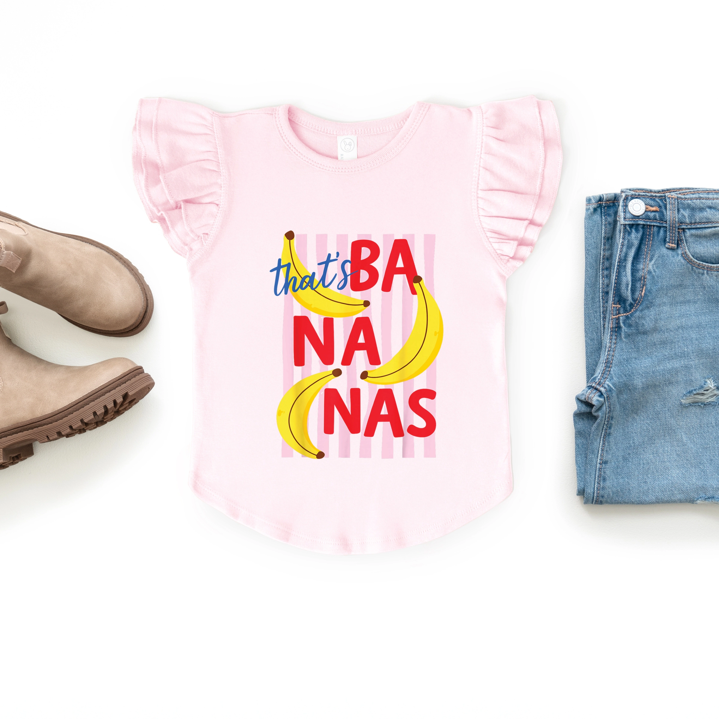 The Juniper Shop - That's Bananas Stripes Girl's Flutter Sleeve Graphic T-Shirt