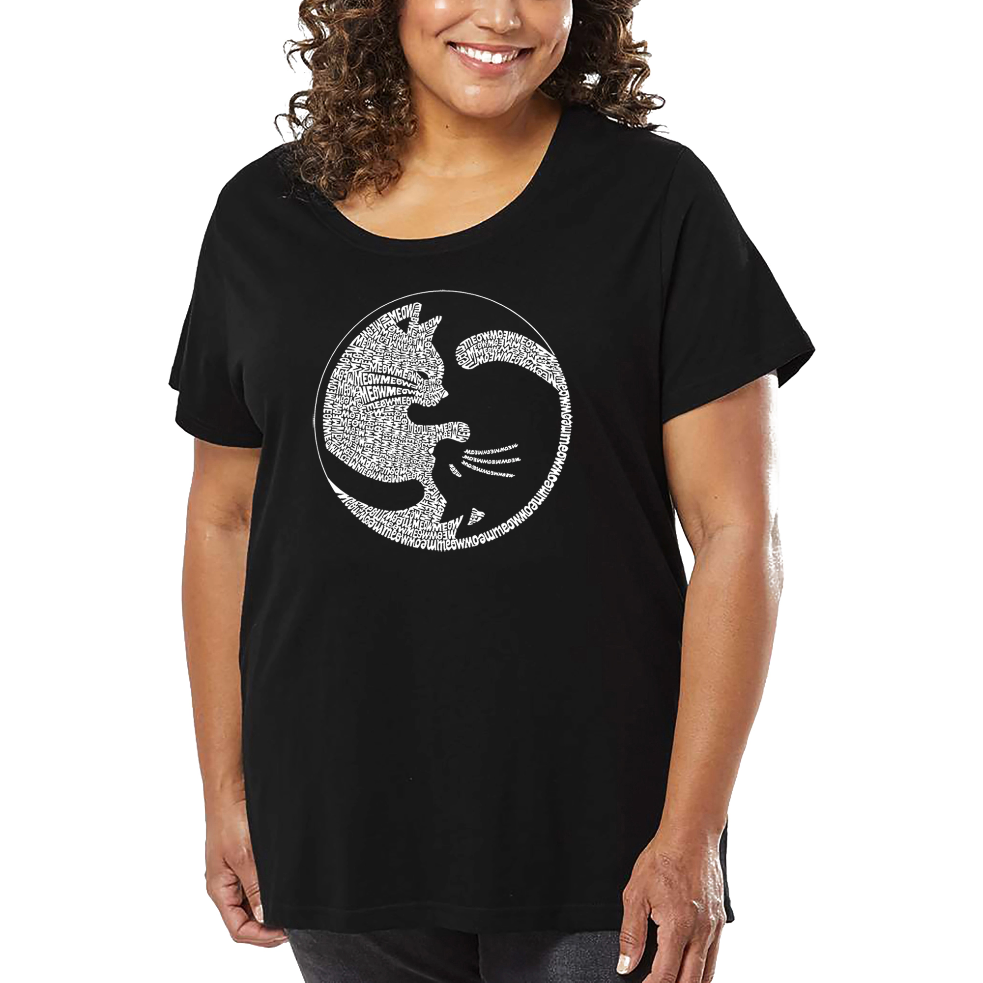 LA Pop Art Women's Plus Word T-Shirt - Yin Yang Cat