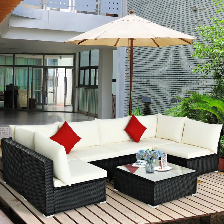 Hivvago 7-Piece Outdoor Sectional Wicker Patio Sofa Set With Tempered Glass Top