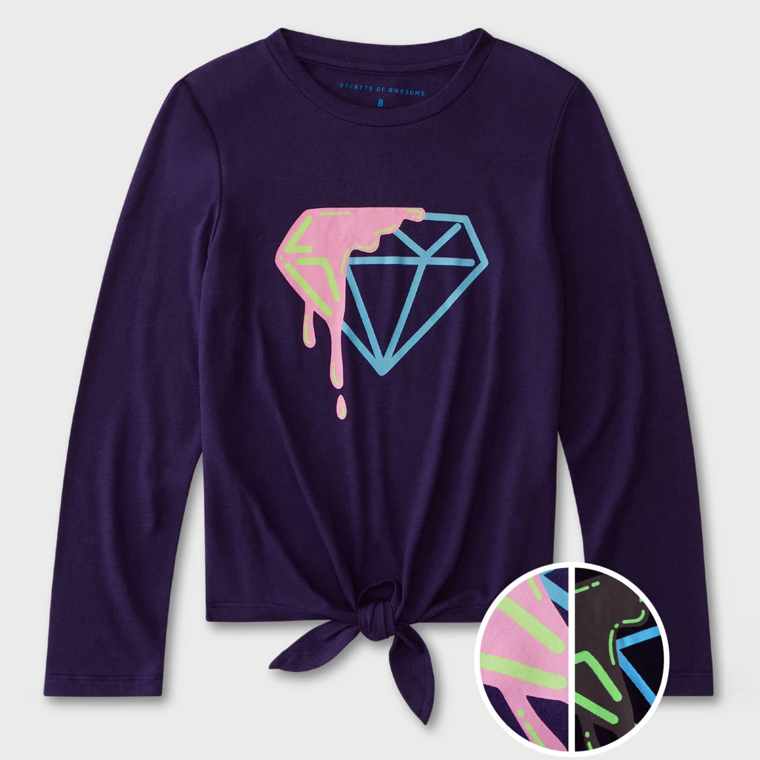 Rockets of Awesome Glow-In-The-Dark Diamond Tie-Front Tee for Girls