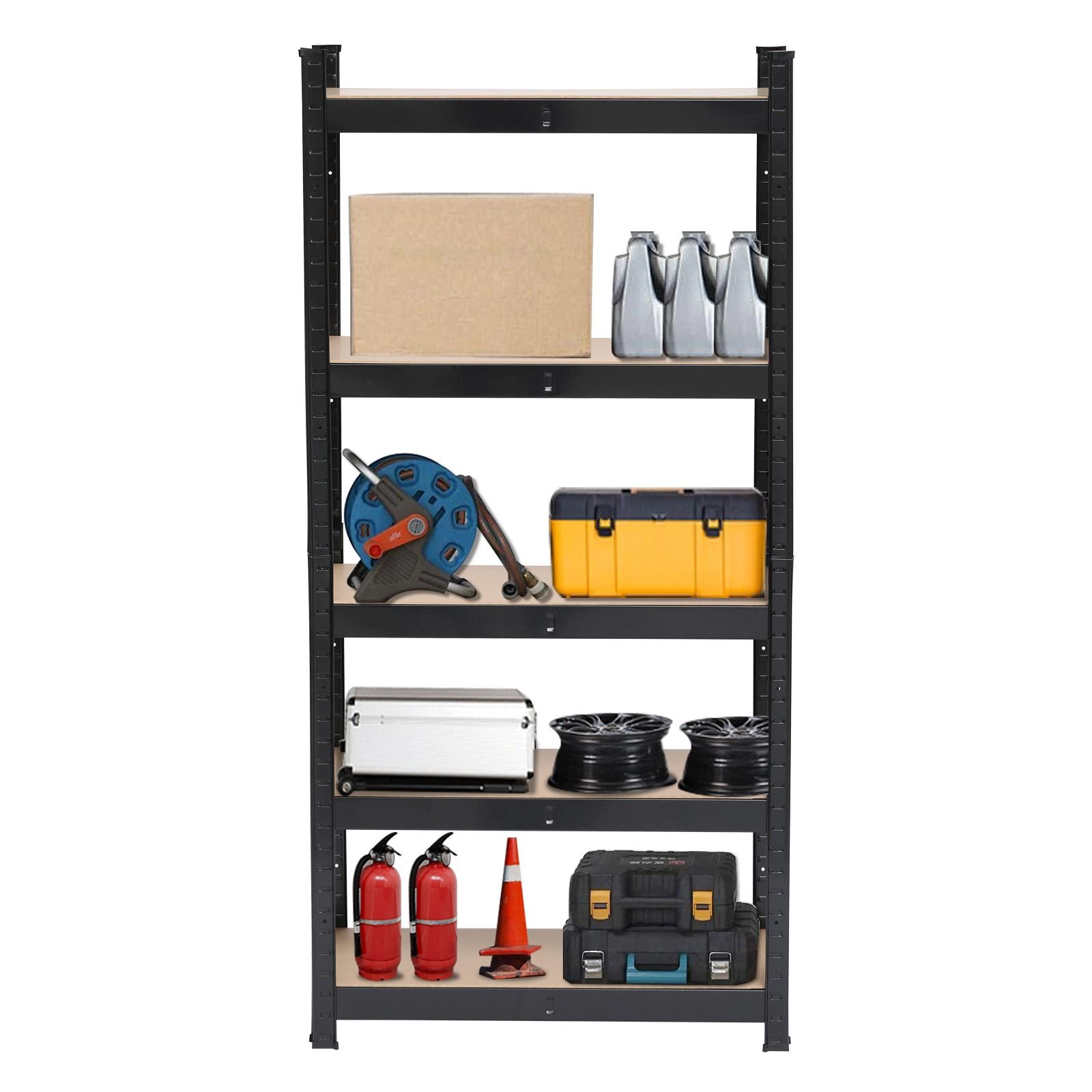 Flynama 5 Tier Metal Storage Rack 59.1 x 27.6 x 11.8 in with MDF Boards Heavy Duty for Home Kitchen Garage and Office