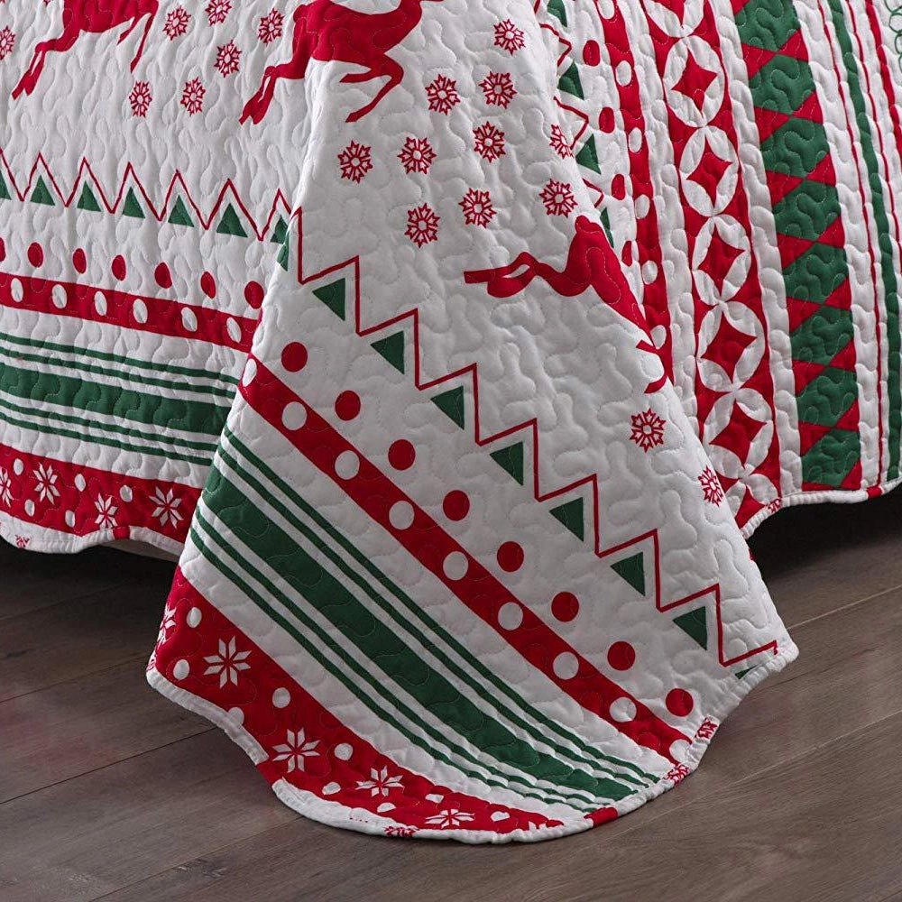 MarCielo 2/3 Piece Christmas Quilt Bedspread Set, Snowflake Holiday Bedding