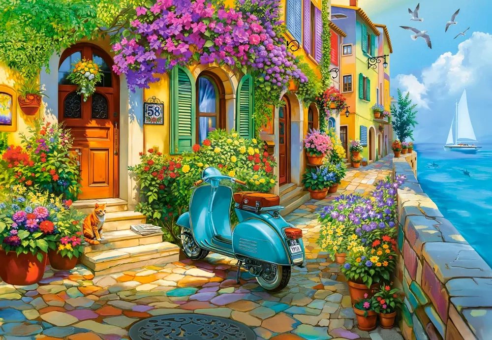 CASTORLAND 1000 Piece Jigsaw Puzzles, Coastal Life, Mediterranean Village, Riviera, C-105465-2