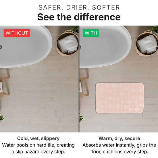 Evideco French Home Goods Memory Foam Bath Mat 19.7 x 31.5 in, Quick-Dry Microfiber, Slip-Resistant