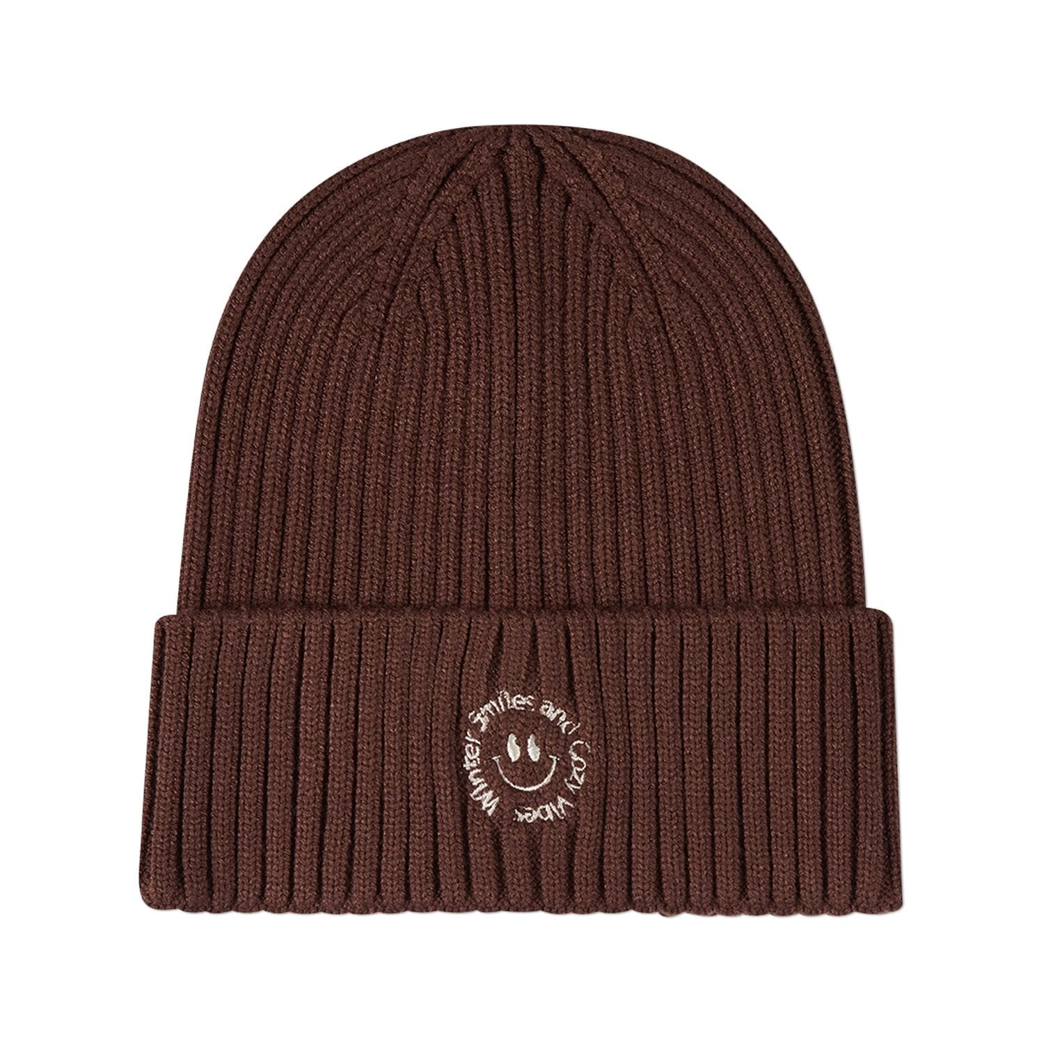 Memoi Unisex Kids "Winter Smiles" Rayon-Blend Chunky-Rib Embroidered Cuffed Beanie