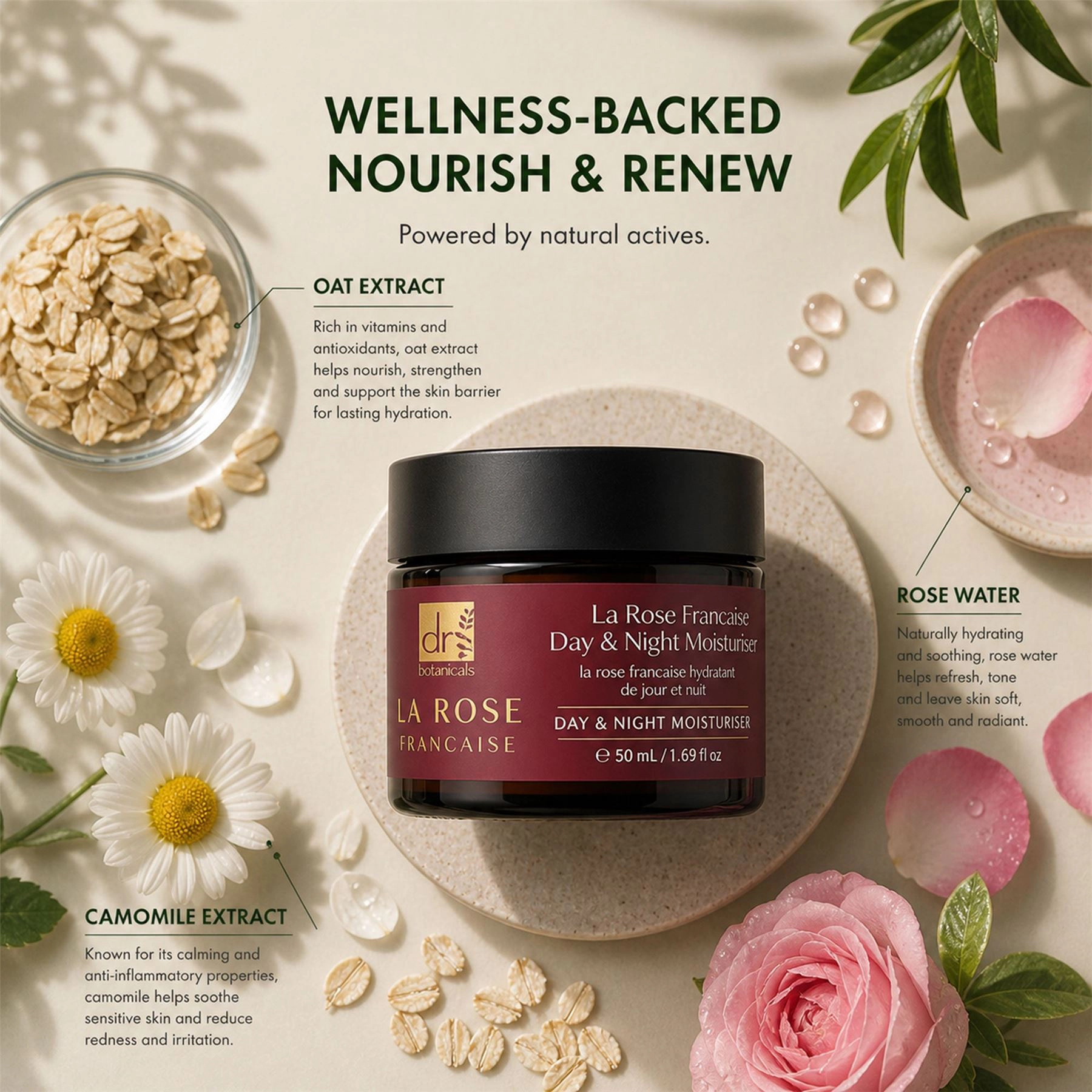 Dr Botanicals La Rose Française Skin Renewal Duo Moisturiser 50 ml - Hydration and Radiance
