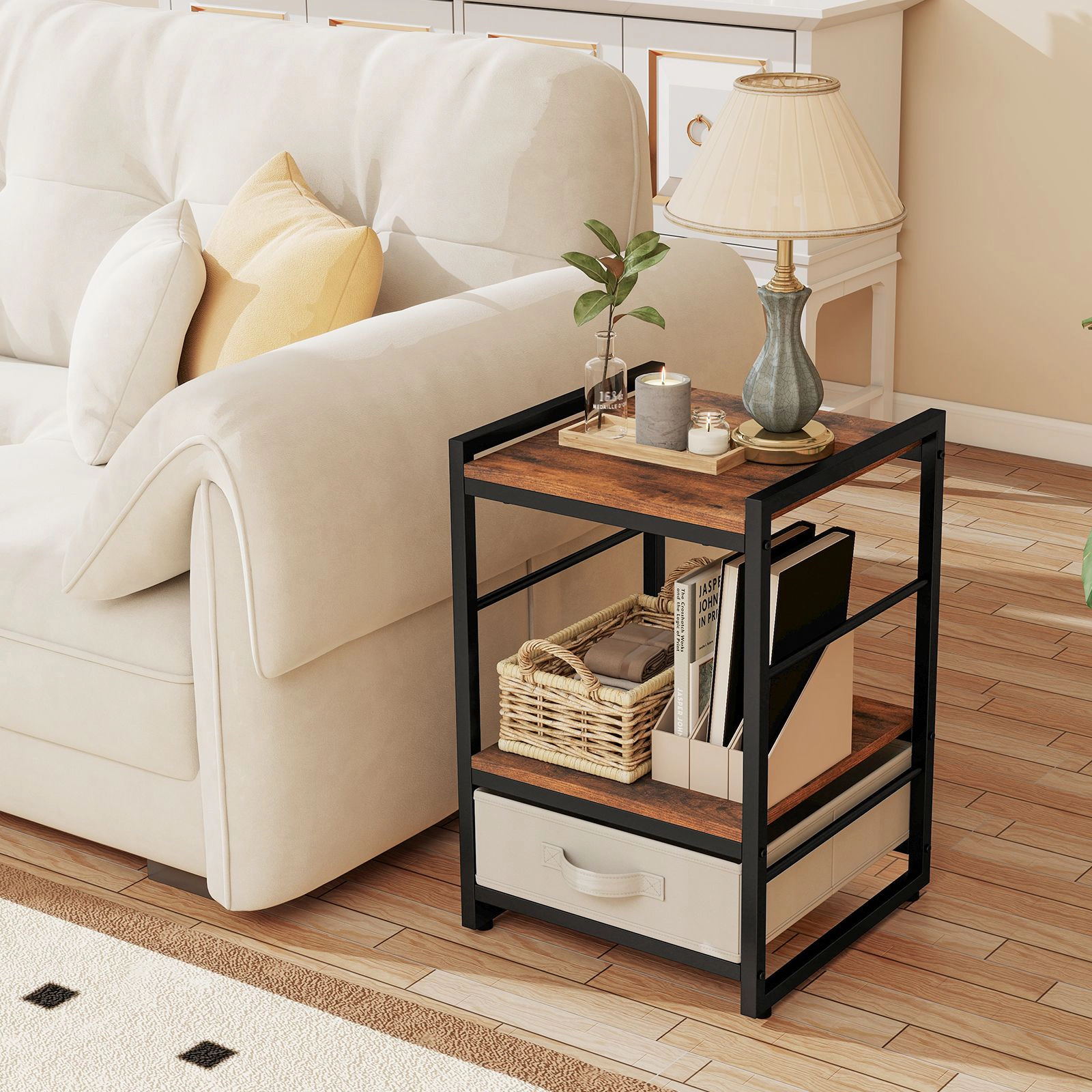 SlickBlue Unisex Industrial Rustic Storage Nightstand Bedside Table