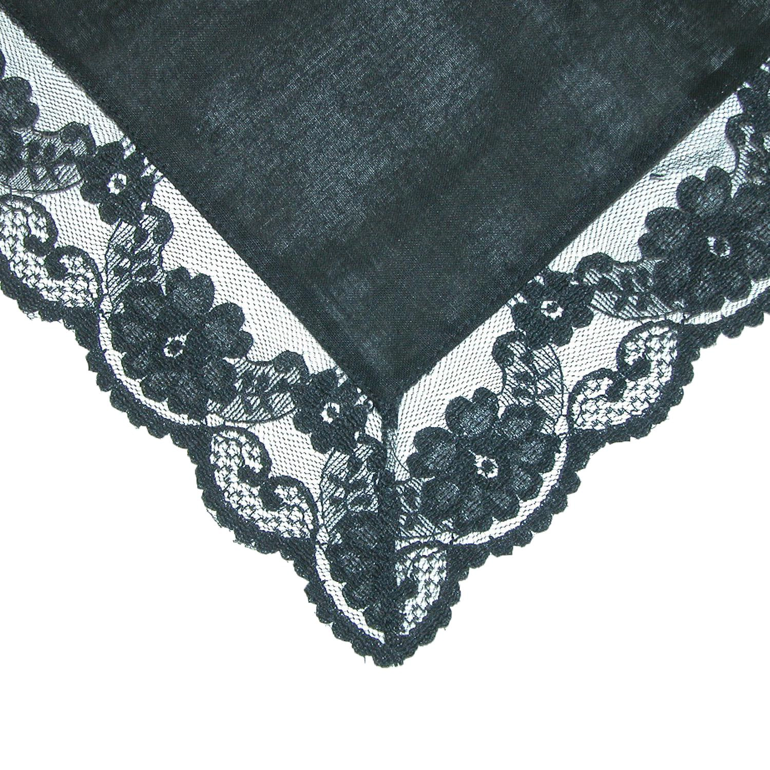 CTM Women's Cotton Black Fairy Lace Handkerchief