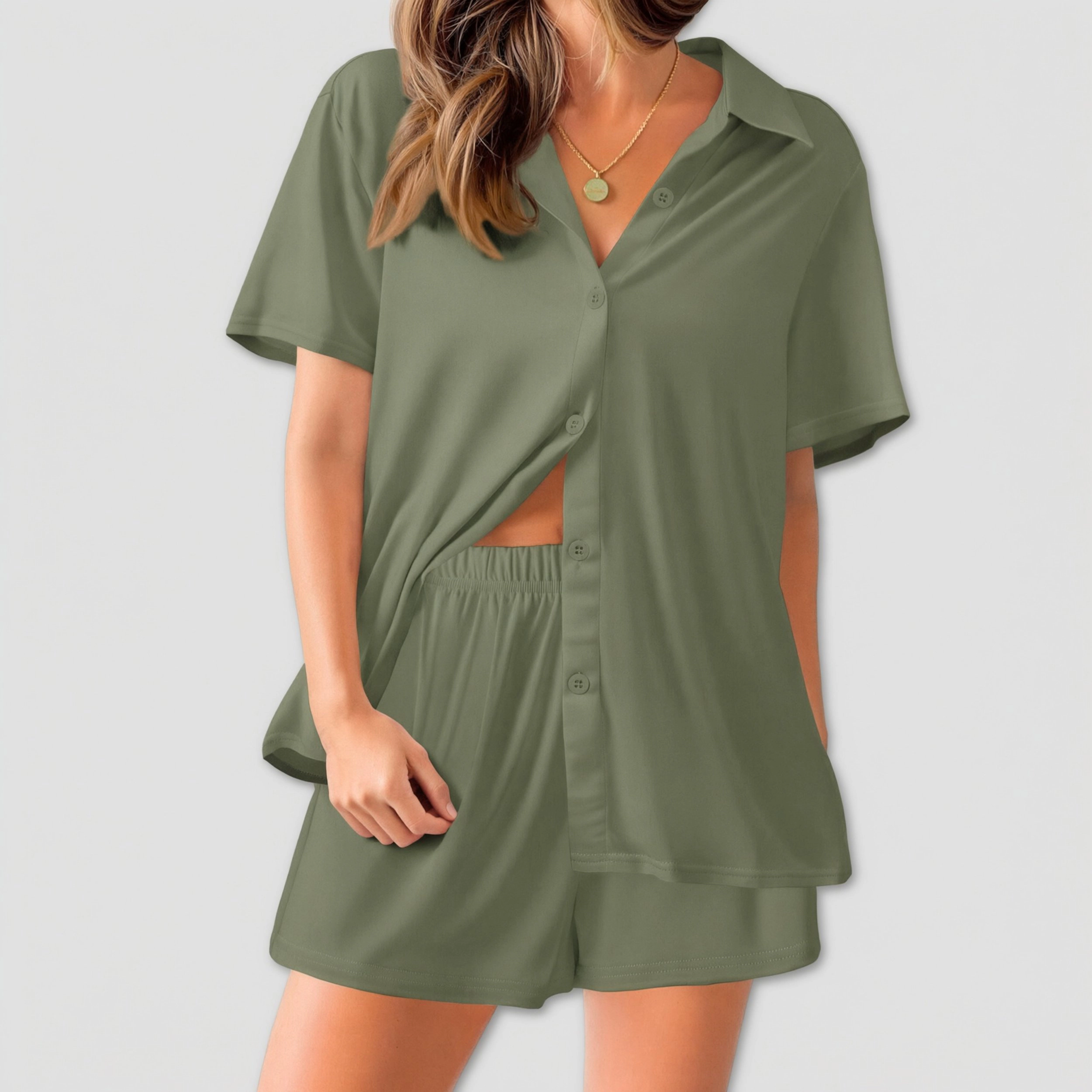 Ekouaer Womens Pajamas Set Short Sleeve Button Down Top and Shorts Sleepwear 2 Piece Pjs