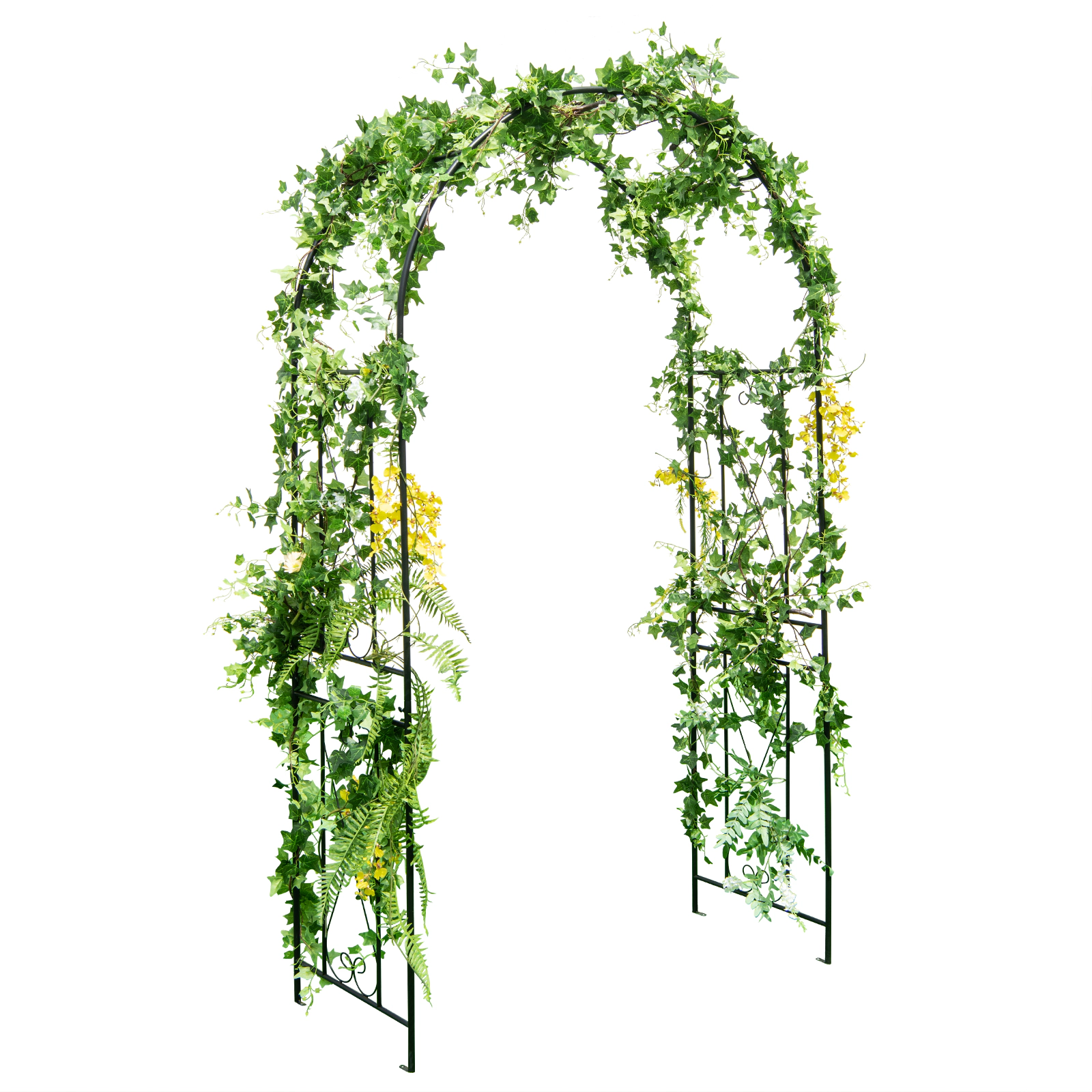 SUGIFT 87-in Black Metal Garden Arch Arbor Trellis with 61-in Side Trellises and 4 Ground Stakes