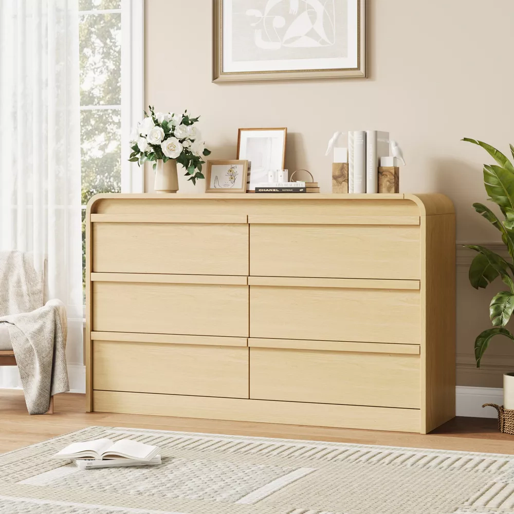 Arched 6 Drawer White Dresser, Modern Wood Storage Chest with Curved Design
