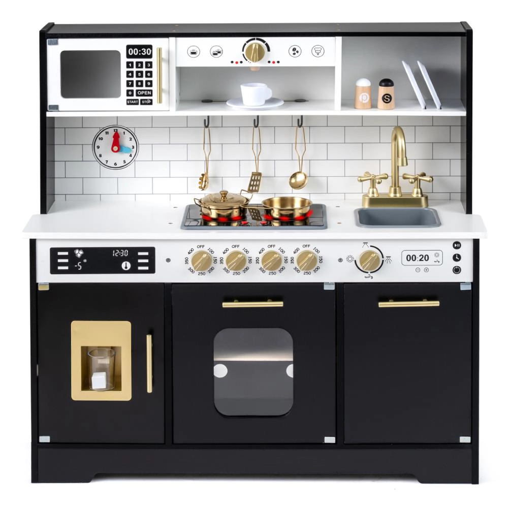 Hivvago Wooden Play Kitchen for Kids with Realistic Lights and Sounds