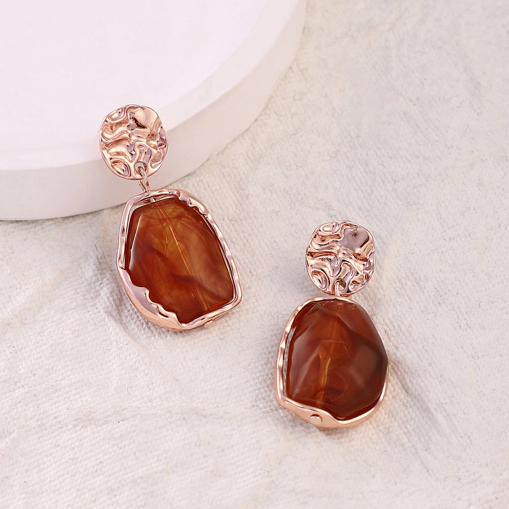 SOHI Women's The Hammered-Amber Drop Earrings - Rose Gold