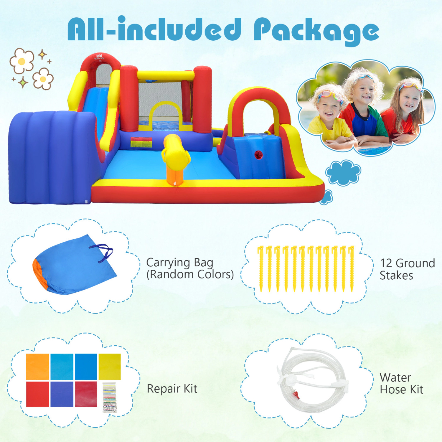 LJG Kids 7-in-1 Outdoor Bounce House with Dual Slides and 680W Blower