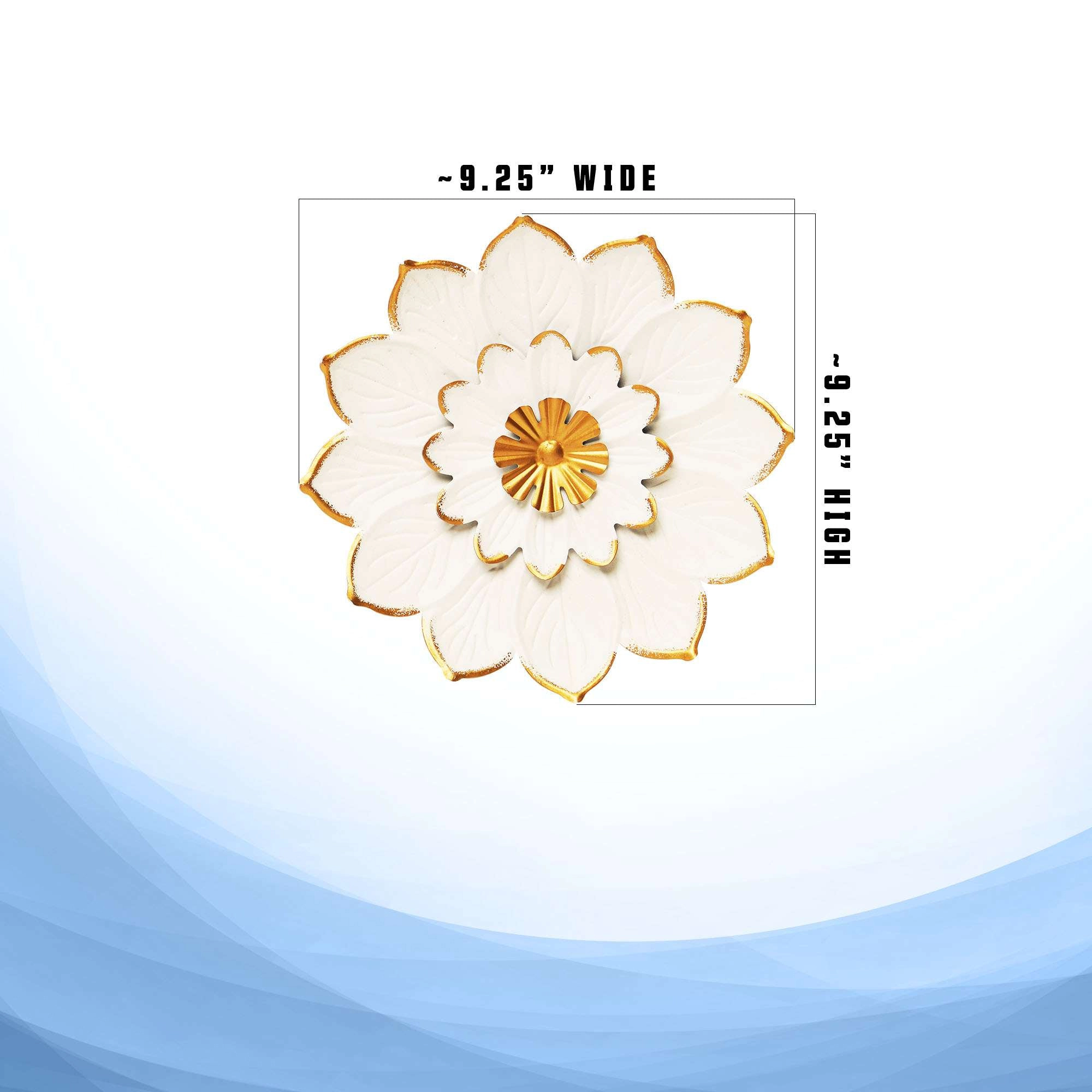 G128 9-inch White and Gold Metal Flower Wall Art - Rustic Floral Wall Hanging for Indoor and Covered Outdoor Spaces