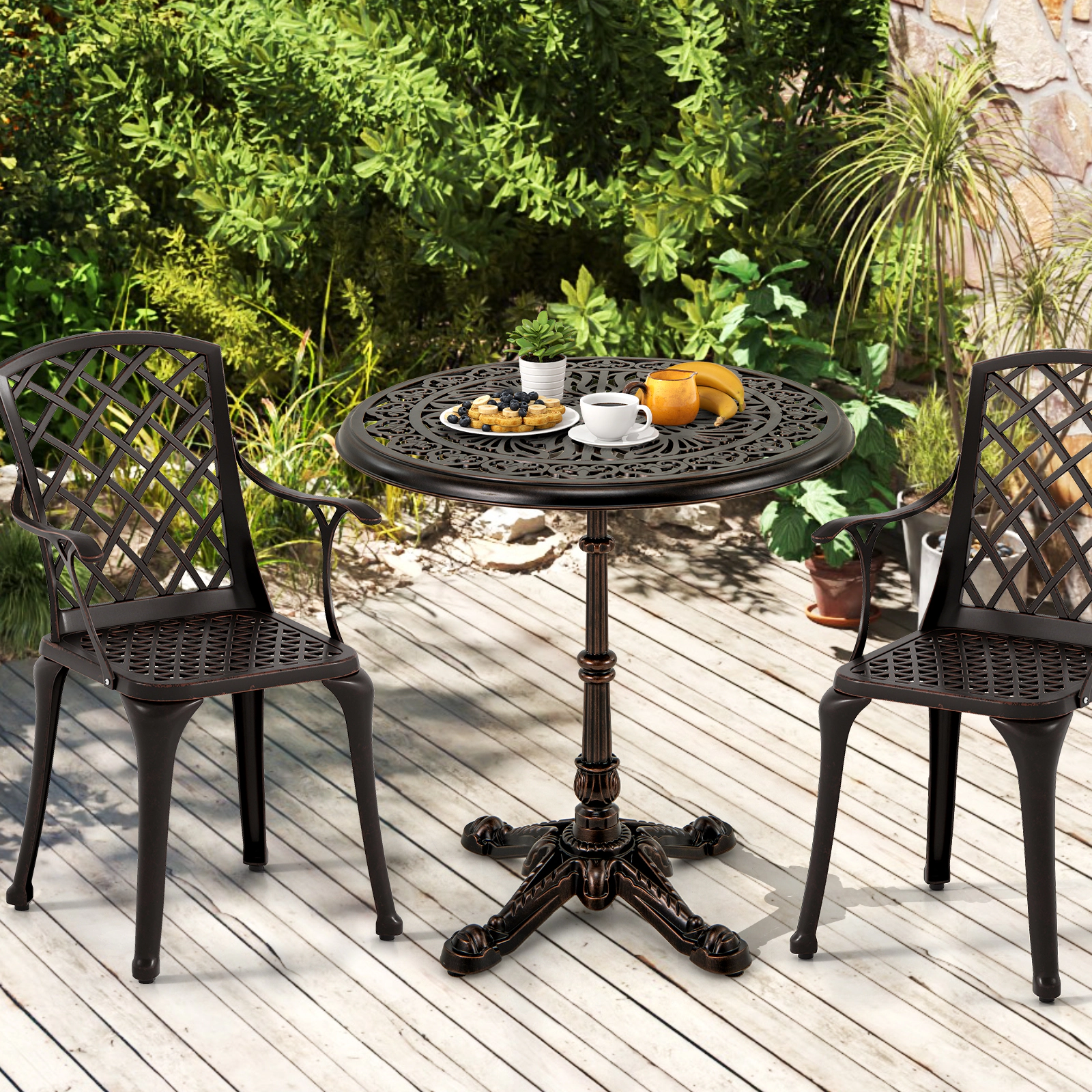 SUGIFT Weather-Resistant Cast Aluminum Patio Bistro Table 27-in Round Top 165-lb Capacity 28.5-in Tall 1-Piece Copper