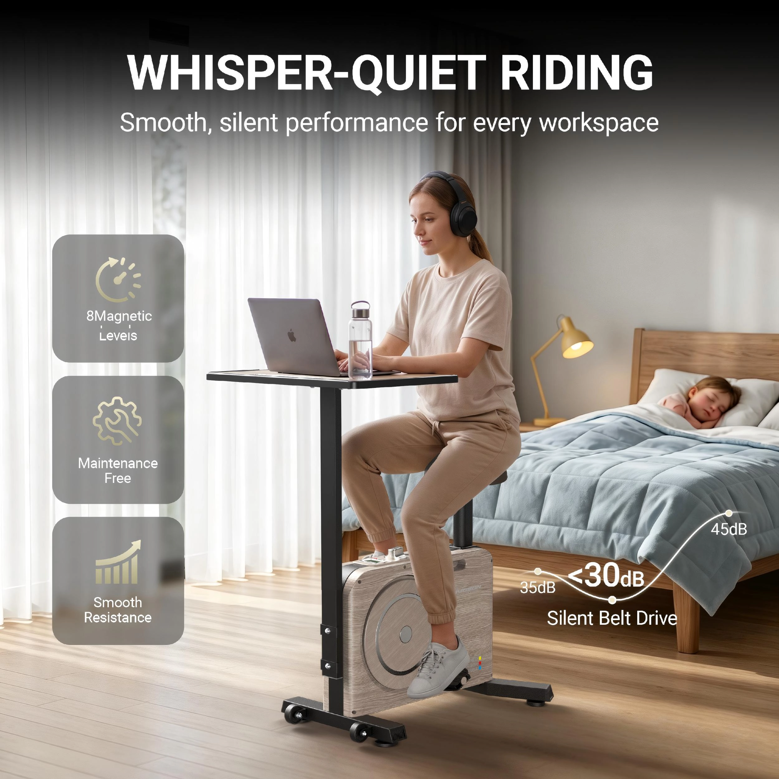 HARISON 2-in-1 Home Office Stationary Bike with Adjustable Desk, Exercise Bike with Magnetic Resistance (HR-B15W)
