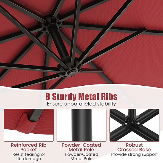SUGIFT 10-ft Beige Solar Offset Cantilever Patio Umbrella with 40 LED Lights Crank Lift and Cross Base