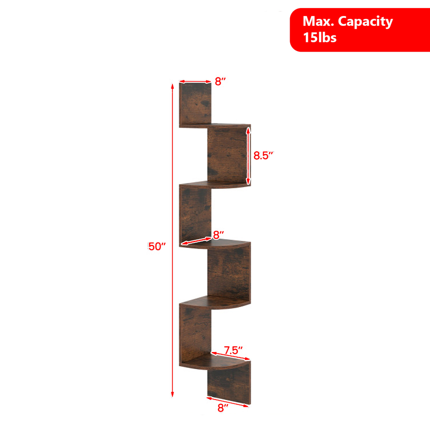 Hivvago Floating Corner Shelf with 5 Open Tiers and Wall-Mounted Design
