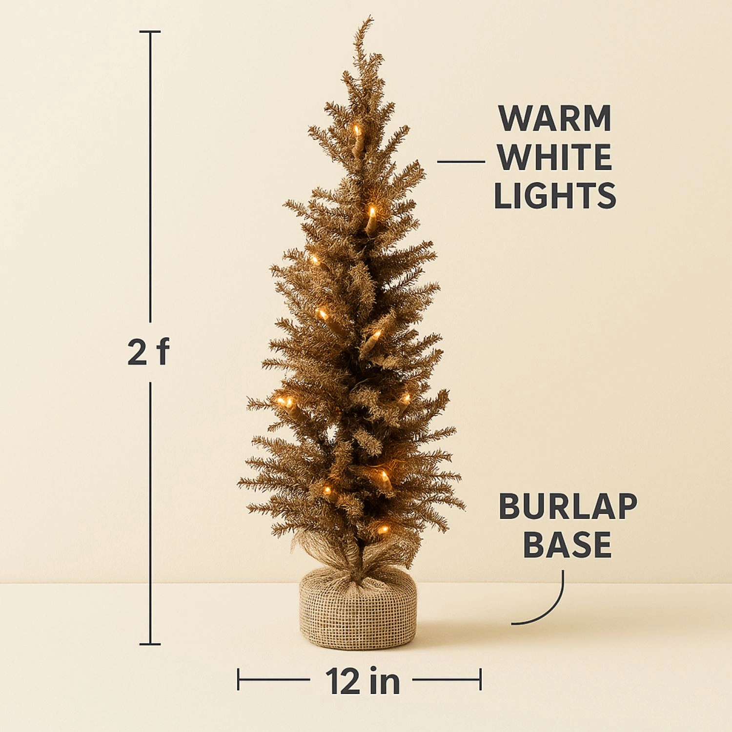 Elegani Pre-Lit Tabletop Christmas Tree with Burlap Base - 8 Inch, Warm White LED