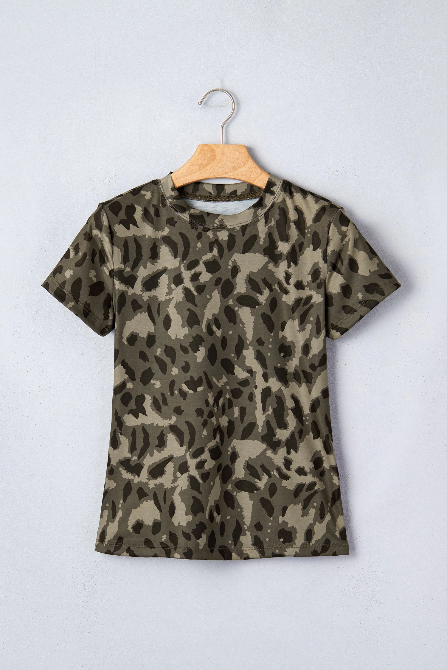 Threaded Pear Womens Annabelle Mock Slim Tee - Leopard Print Brown