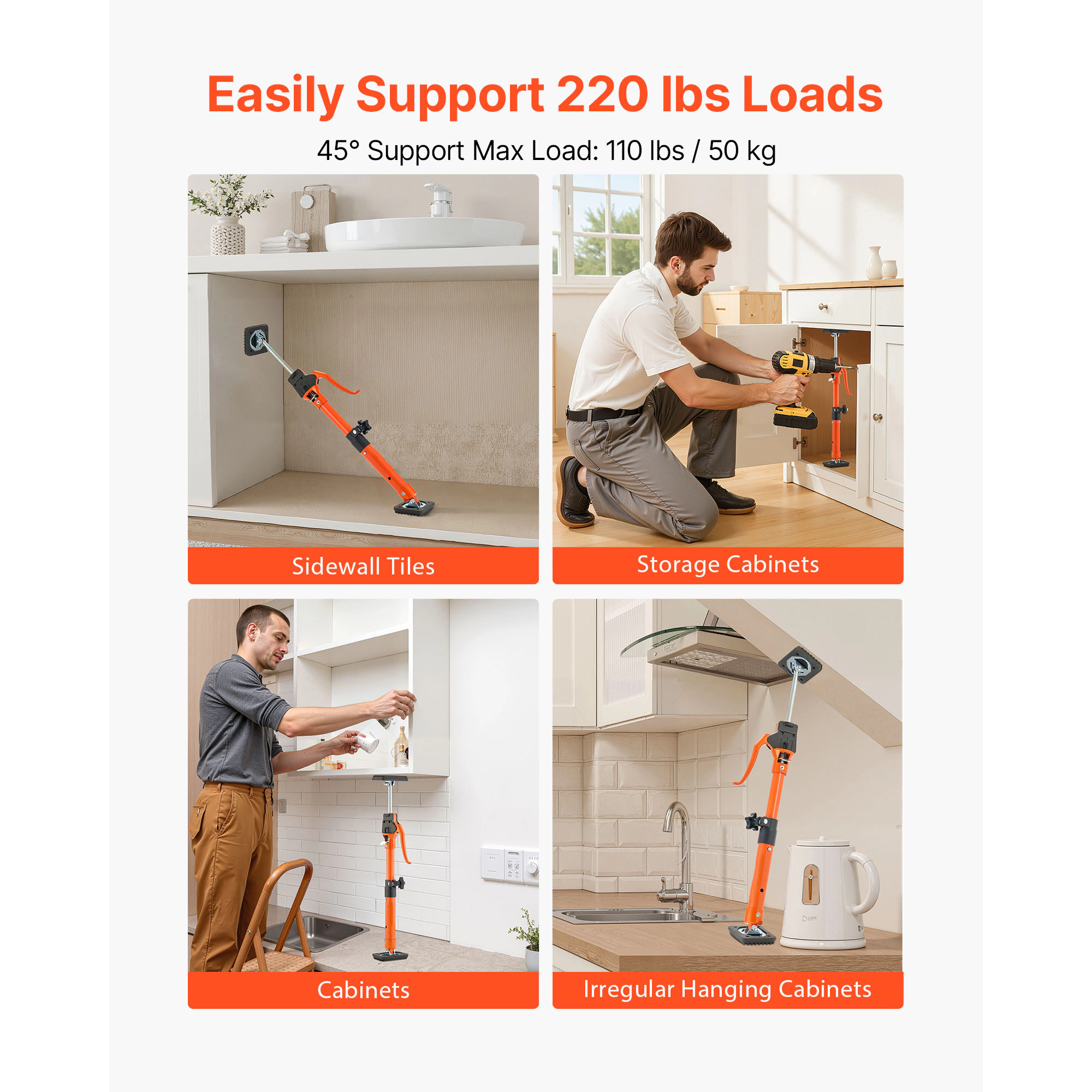 HONGGE Cabinet Jack Support Pole Steel Telescopic Quick Support Rod Adjustable 3rd Hand System for Installing Cabinets