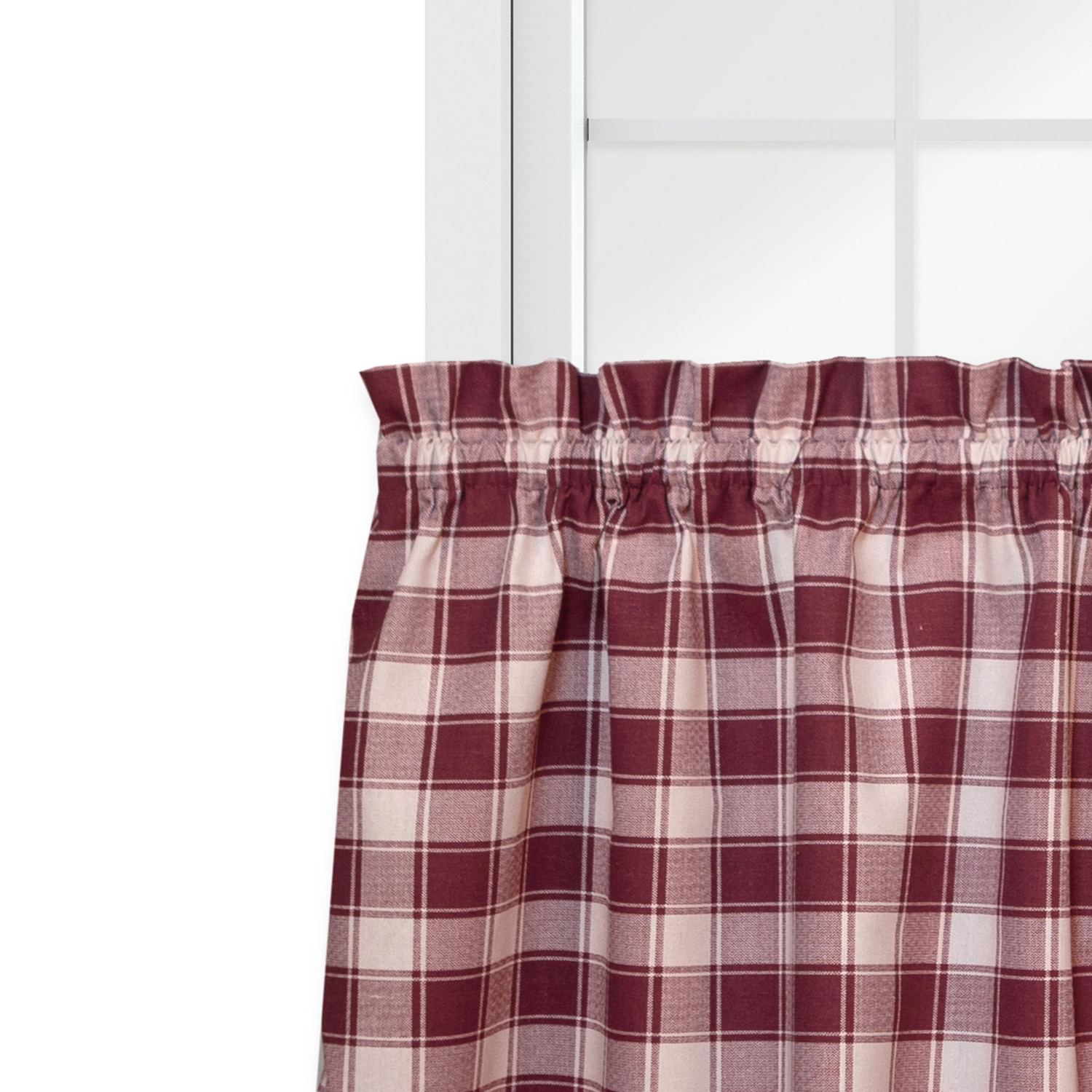 ELLIS 50% Polyester 50% Cotton Country Check Tailored With 1.5" Rod Pocket Tiers 56" x 24" Brick