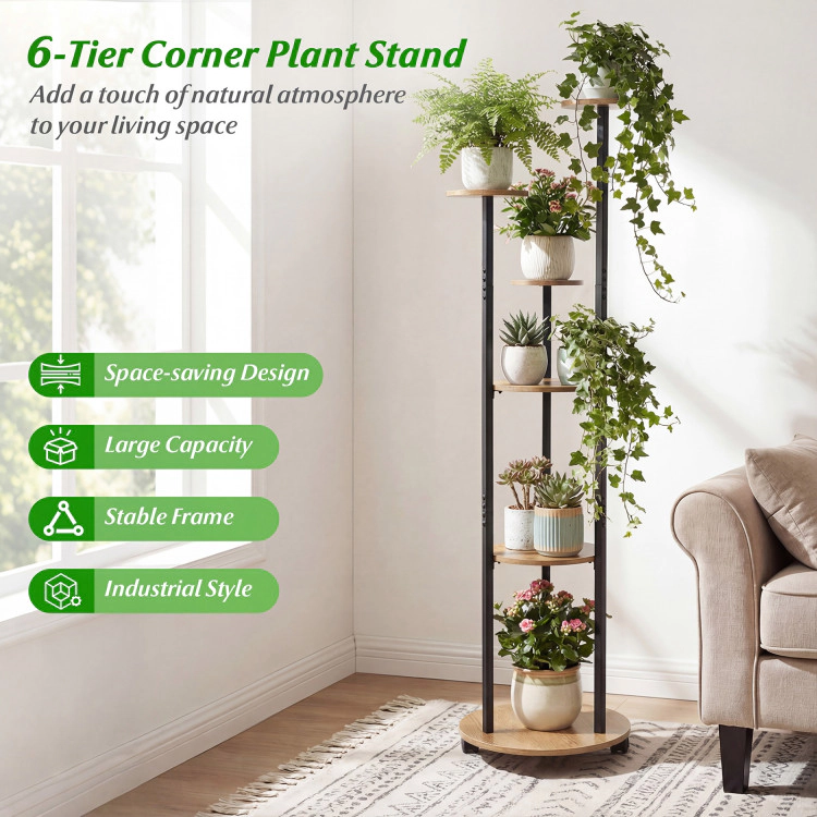 Hivvago 6-Tier Flowerpot Display Shelf with Wheels
