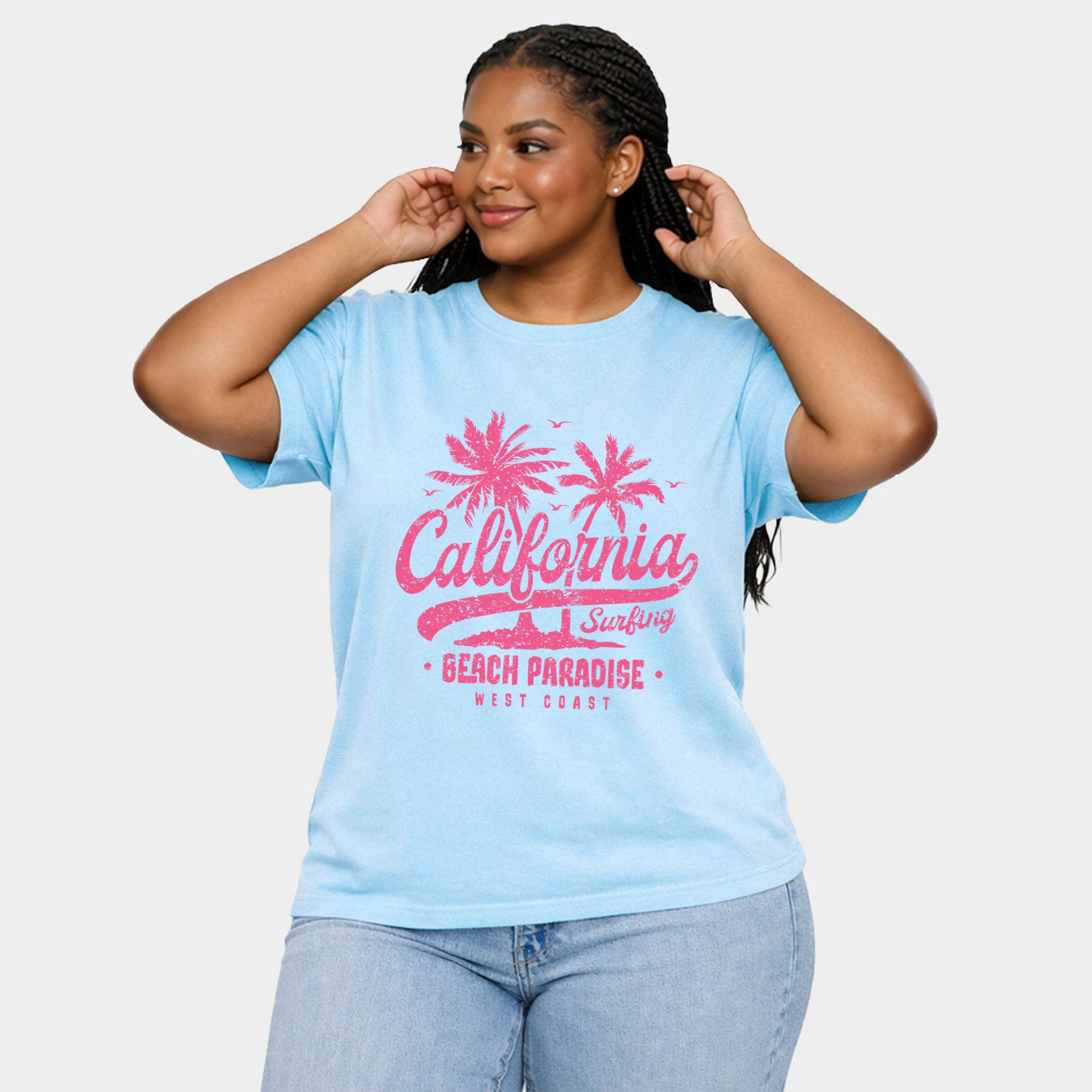 Simply Sage Market - California Beach Paradise Women's Plus Sized Garment Dyed Graphic T-Shirt