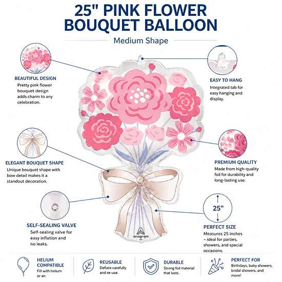 LoonBalloon Party Flower Bouquet Foil Balloon, Color: Pink - JCPenney