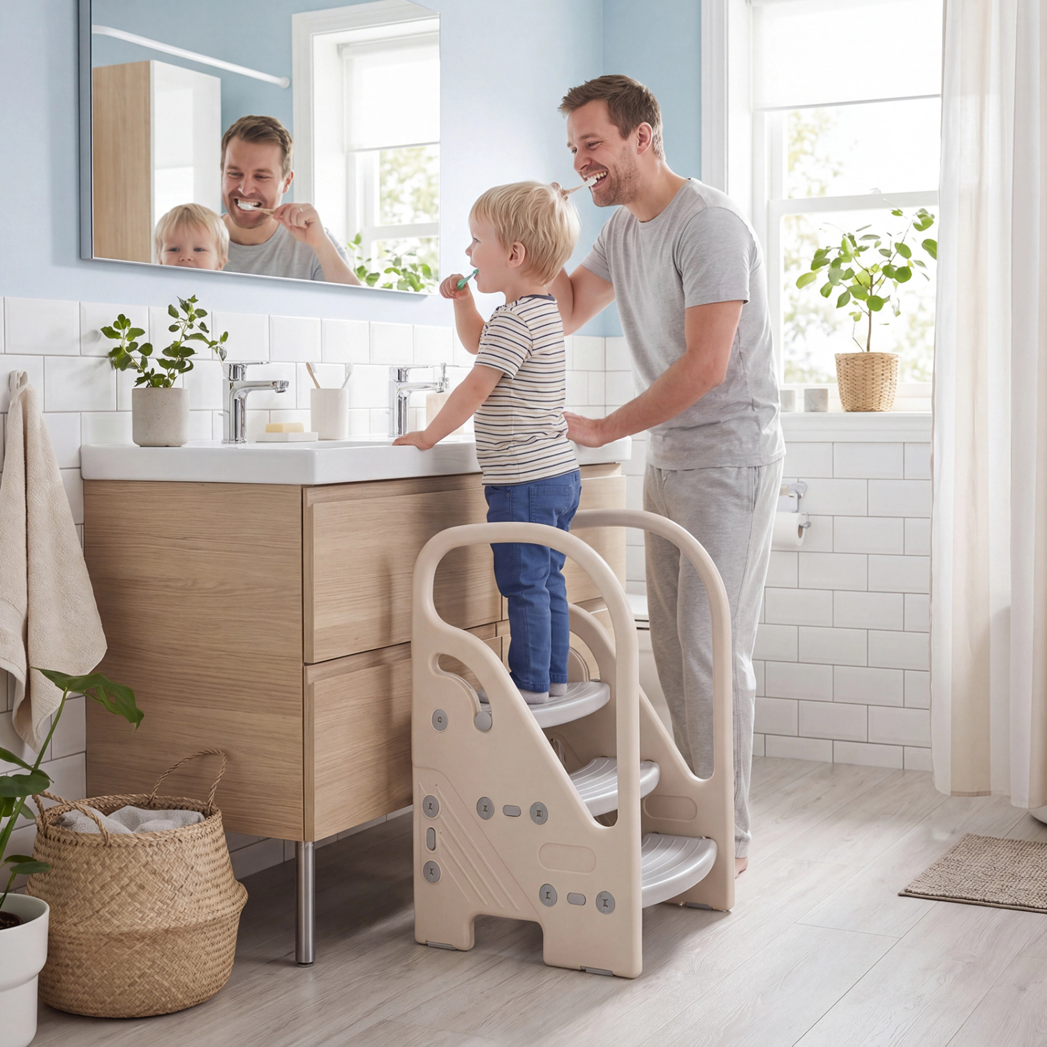 Hivvago Adjustable 3-Step Helper Stool with Safety Handles and for kids