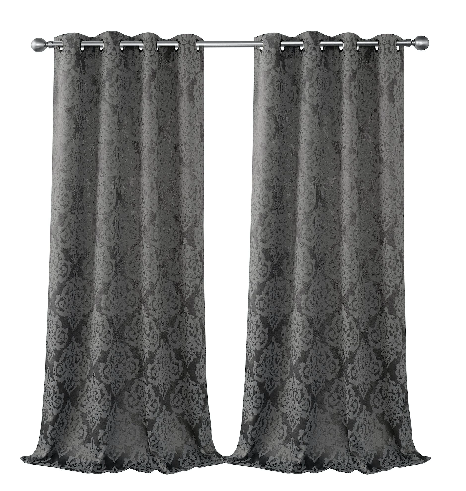 Kate Aurora 2 Pack Delaney Room Darkening Damask Print Grommet Curtain