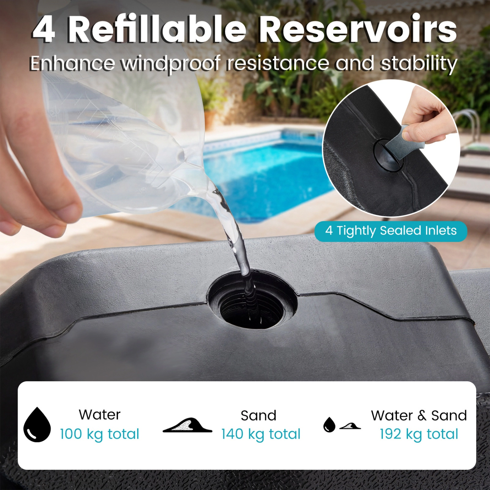 SUGIFT 4-Piece Black Fillable Cantilever Umbrella Base, 350-Lb Hold-Down