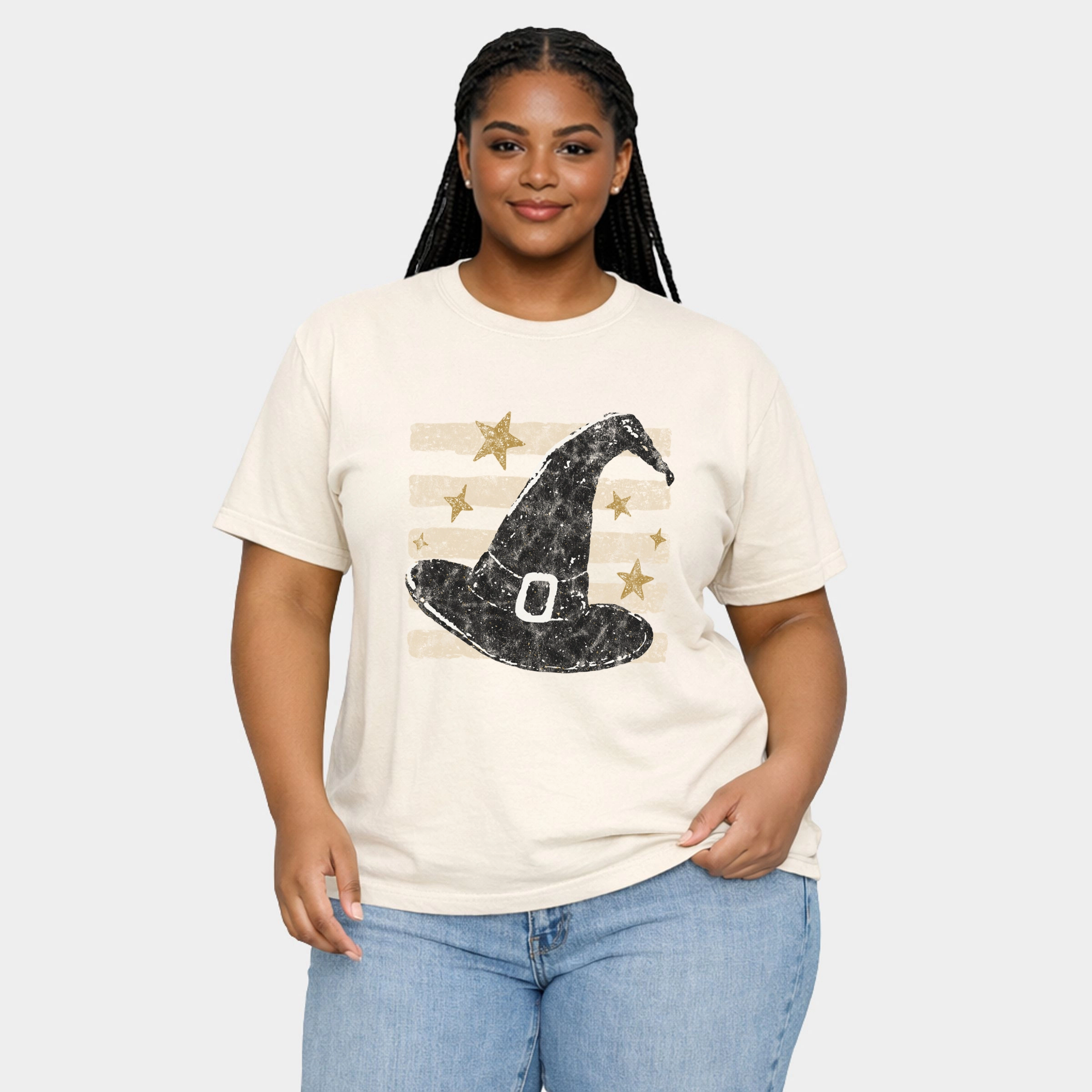 Simply Sage Market - Women's Plus Sized Garment Dyed Graphic T-Shirt Witch Hat Stripes