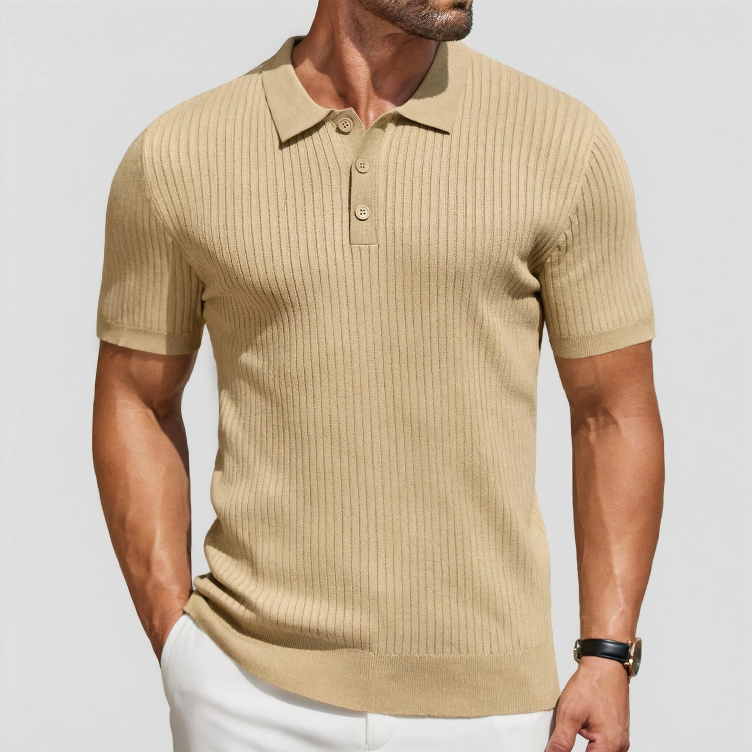 COOFANDY Summer Short Sleeve Polo Shirts Ribbed Collar Button Up Casual Tops